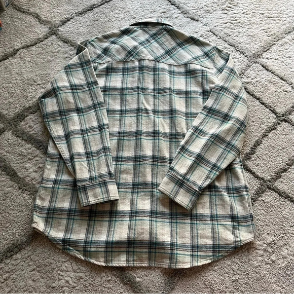 TNA Plaid Oversized Shirt button front flannel Fiona cream brown blue medium - Picture 13 of 13